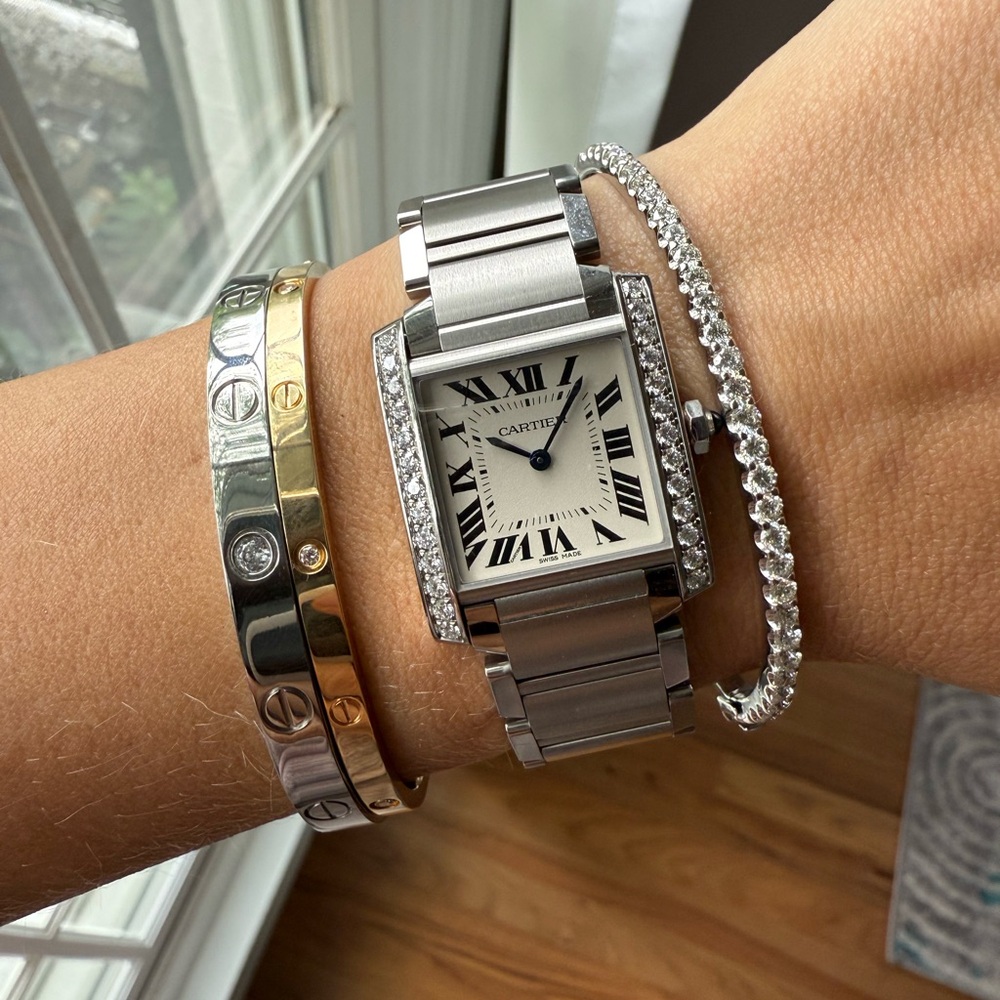 Cartier watch Tank, medium size, stainless steel with diamonds. - Picture 17 of 17